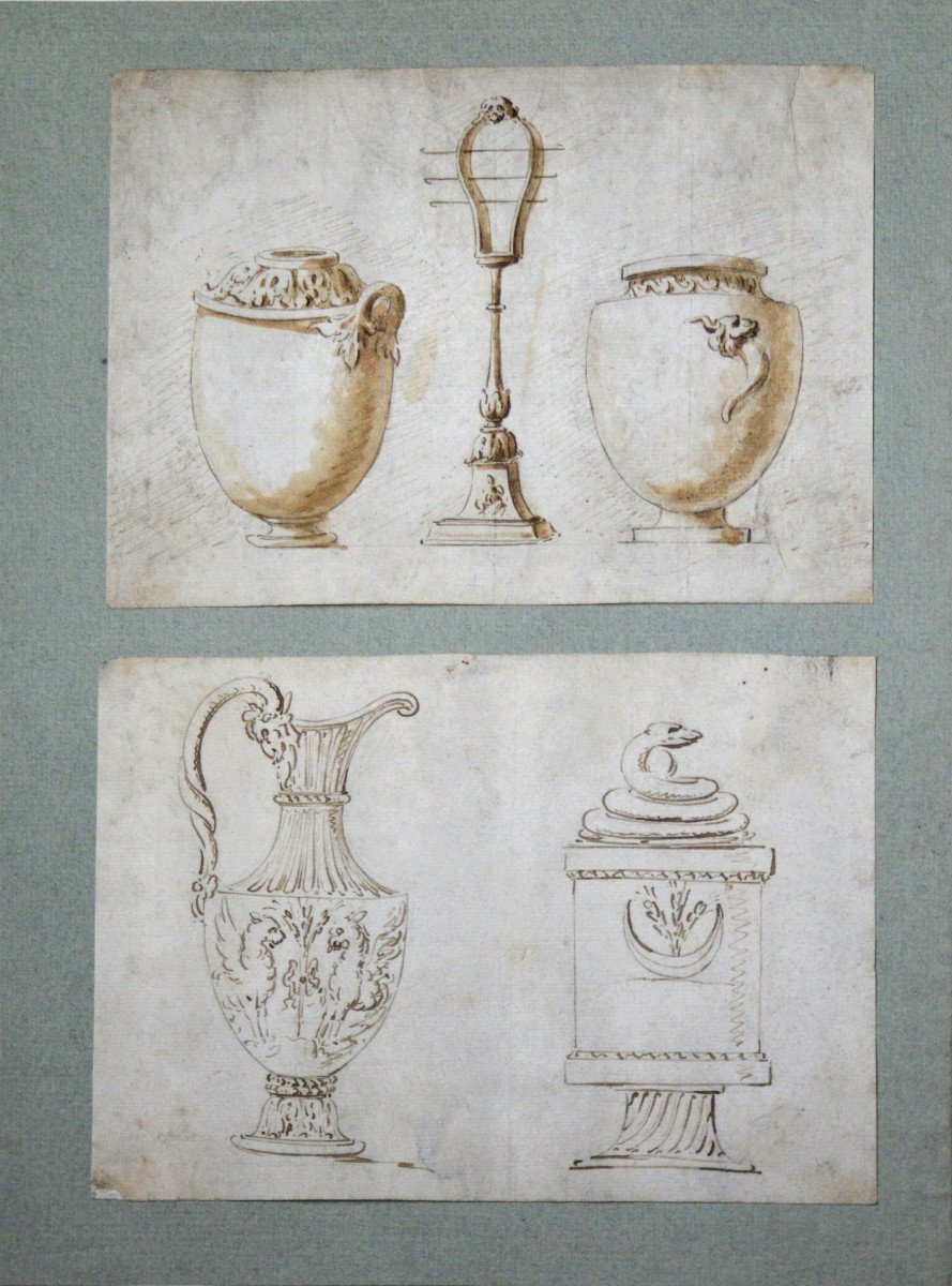 École Française XVIIIe siècle. "Études de vases."