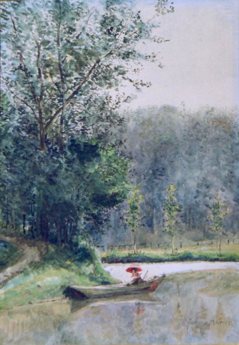 Zacharie Astruc 1835-1907. "Femme à l'ombrelle dans une barque."