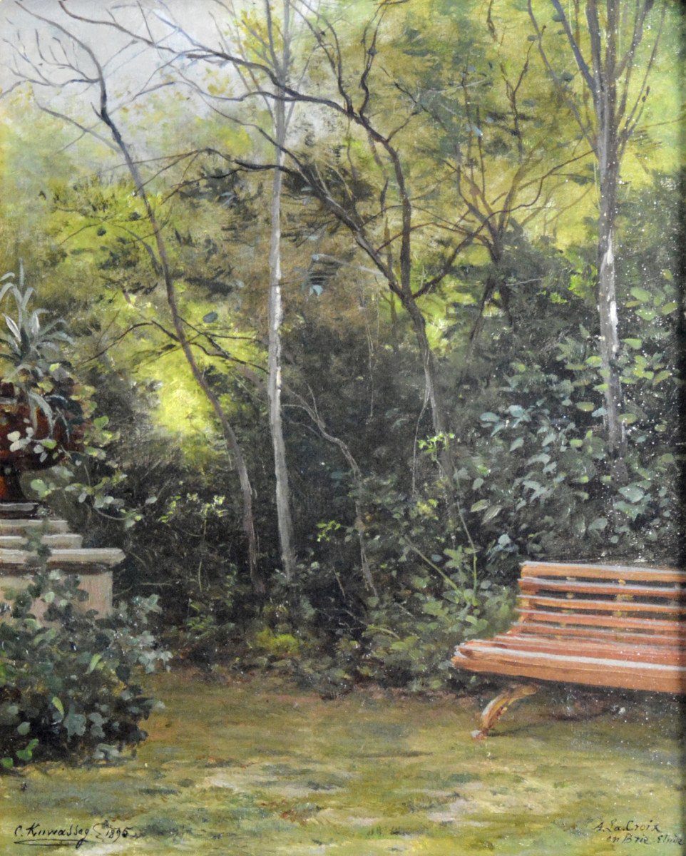 Charles Euphrasia Kuwasseg 1838-1910. "a Corner Of The Garden In La Croix-en-brie." (seine Et Marne)