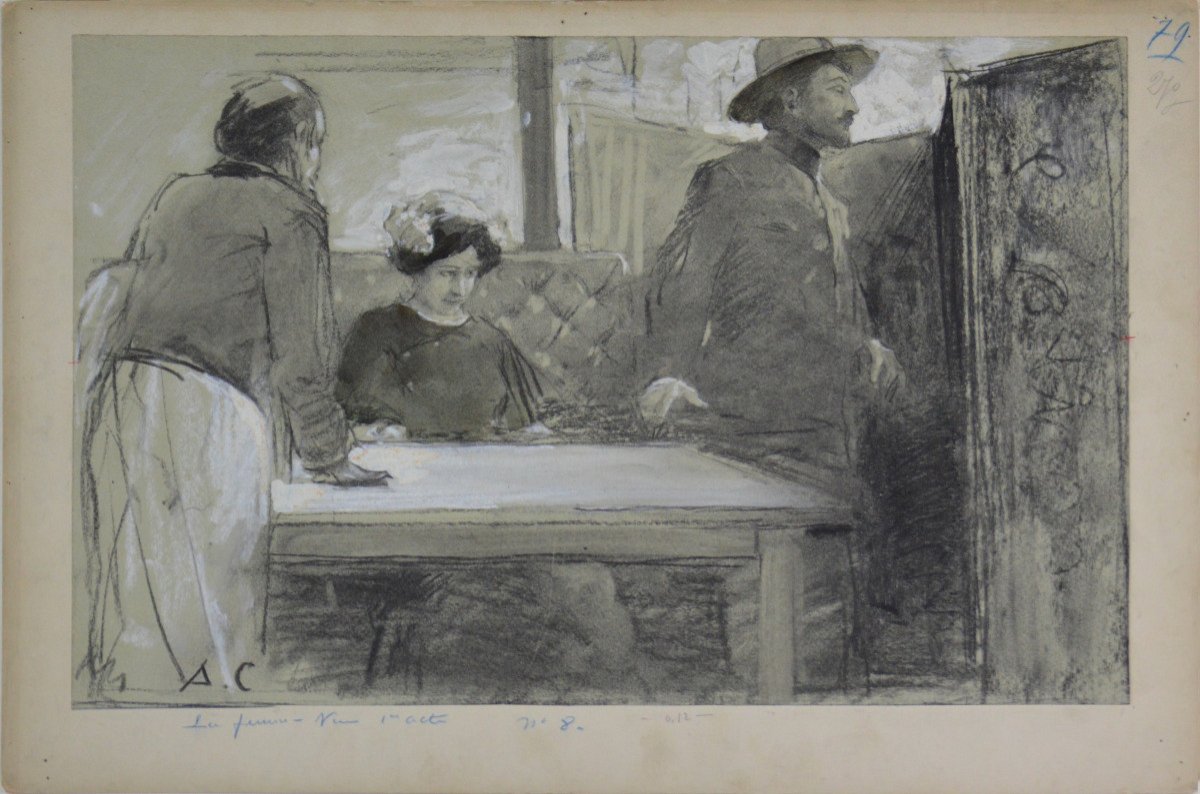 Antoine Calbet 1869-1944.  "Scène de café. "-photo-2