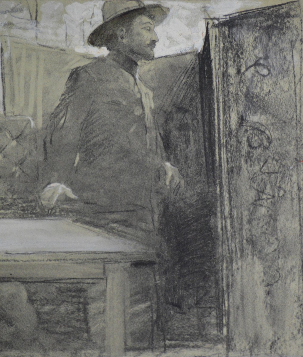 Antoine Calbet 1869-1944.  "Scène de café. "-photo-2