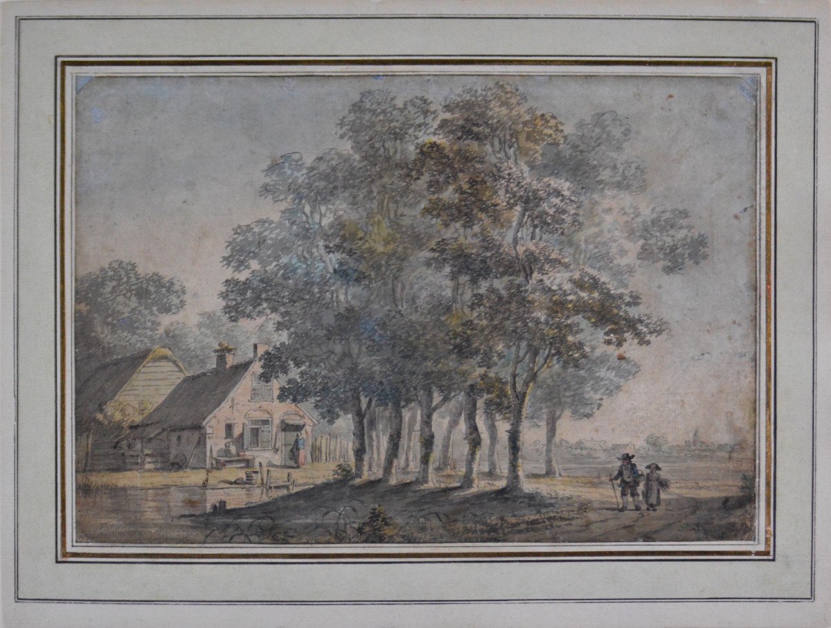 École du Nord XVIIIème siècle. "Paysage animé."