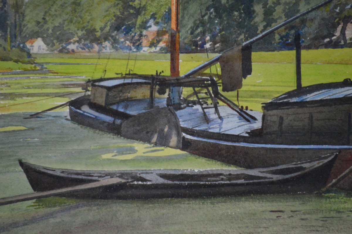 Gaston Béthune 1857-1897. "Bord de la Reie à̀ Bruges."-photo-1
