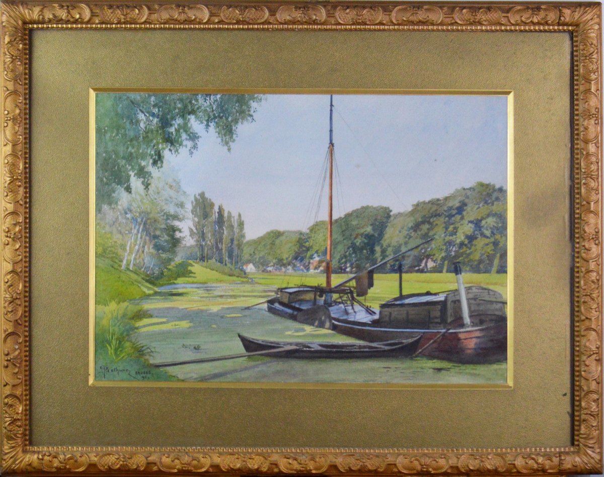 Gaston Béthune 1857-1897. "Bord de la Reie à̀ Bruges."