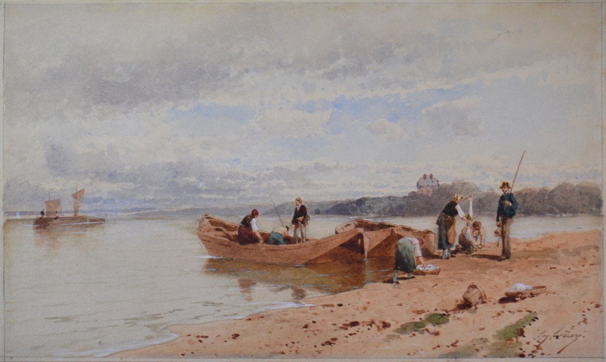 Eugene Ciceri 1813-1890. "return From Fishing."-photo-2