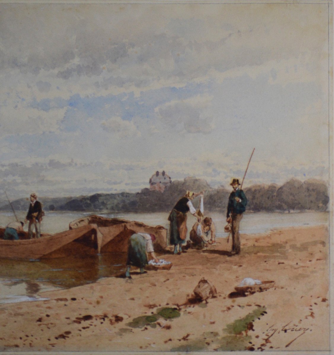 Eugene Ciceri 1813-1890. "return From Fishing."-photo-4