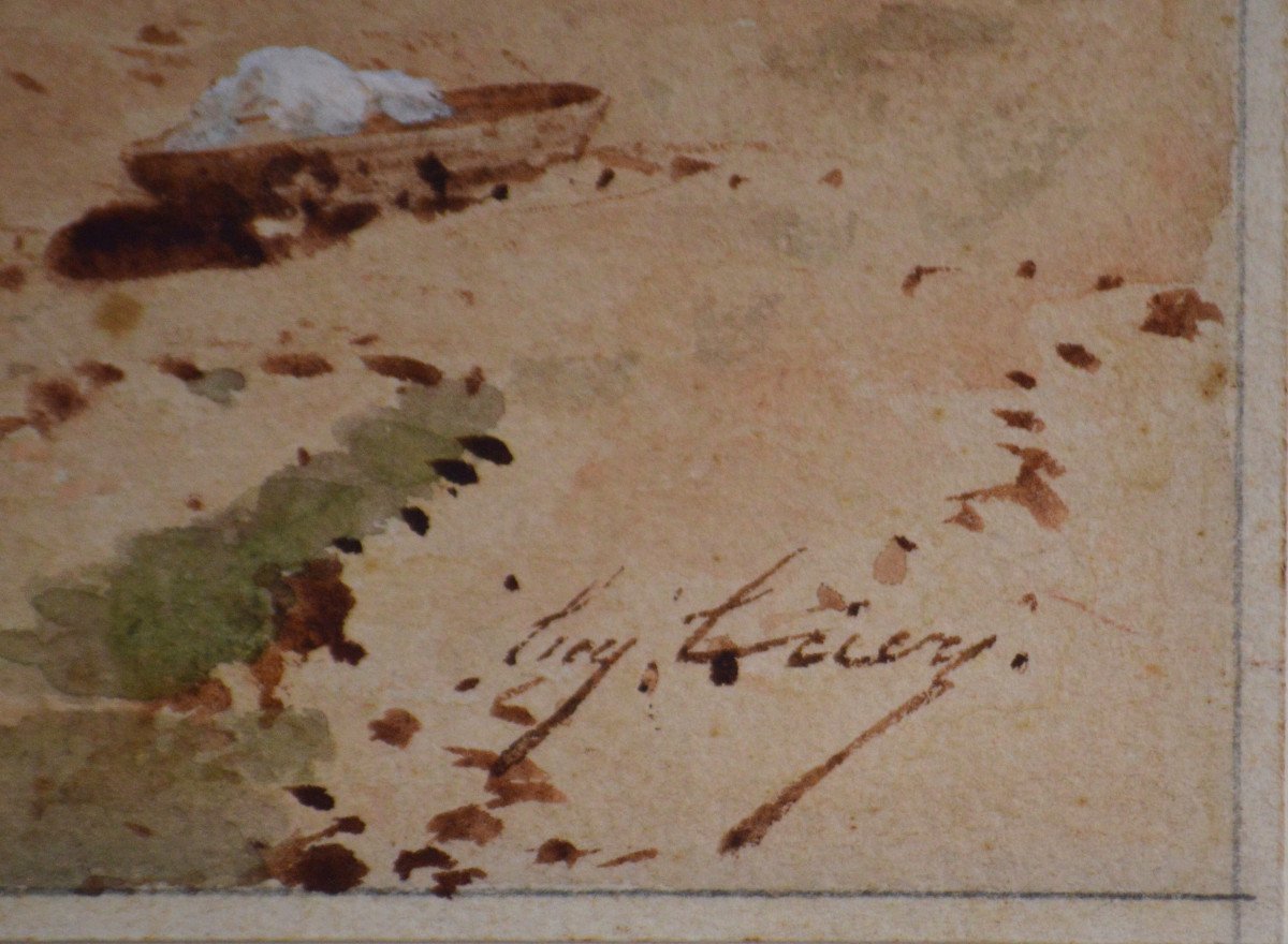Eugene Ciceri 1813-1890. "return From Fishing."-photo-1