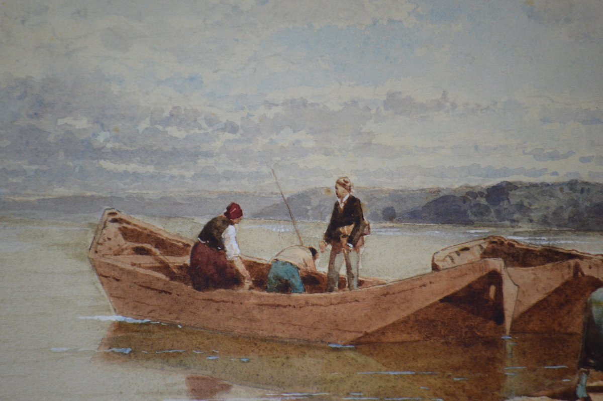 Eugene Ciceri 1813-1890. "return From Fishing."-photo-3