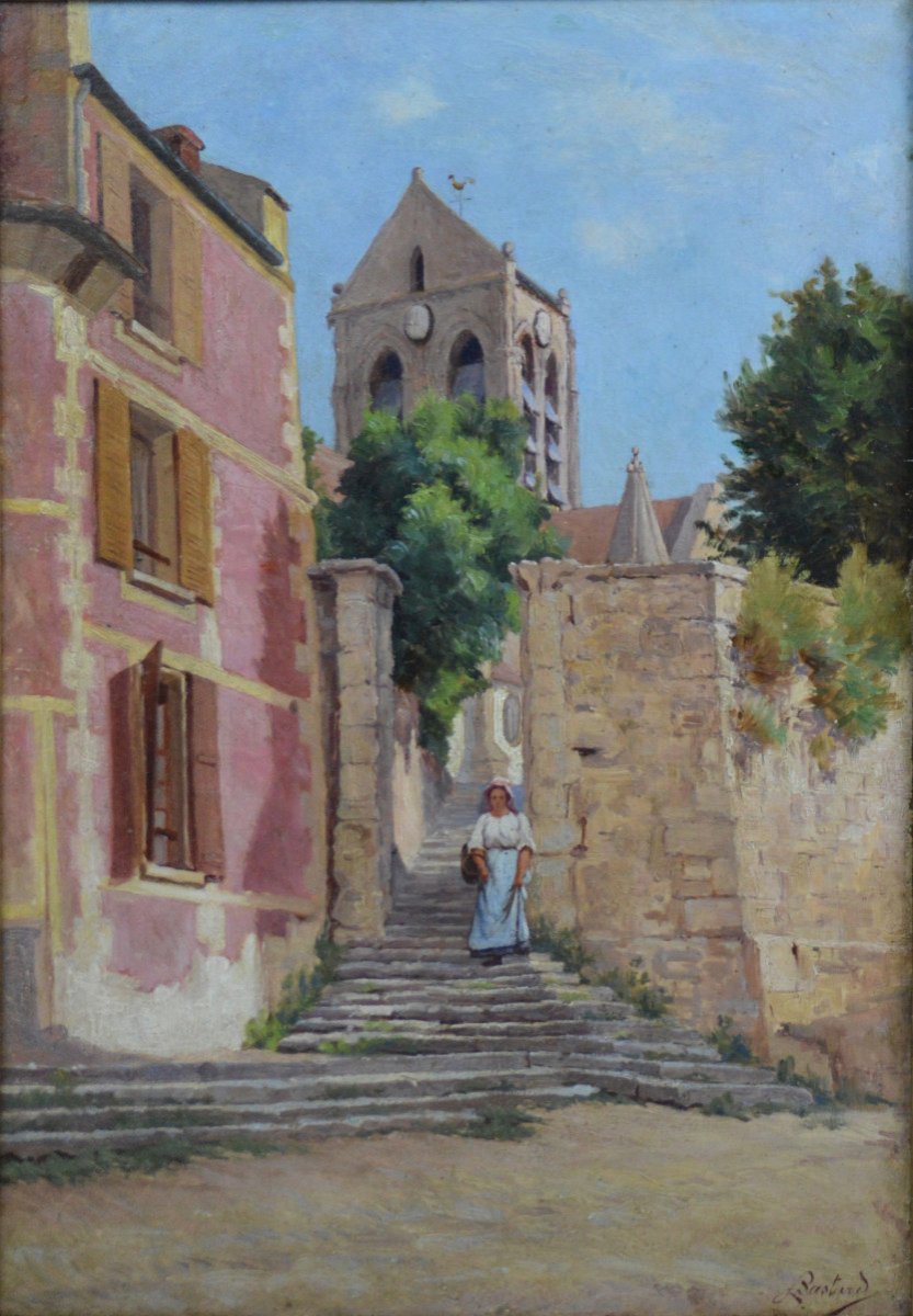 Leon De Bastard 1855-1925. "the Church Of Auvers Sur Oise."-photo-2