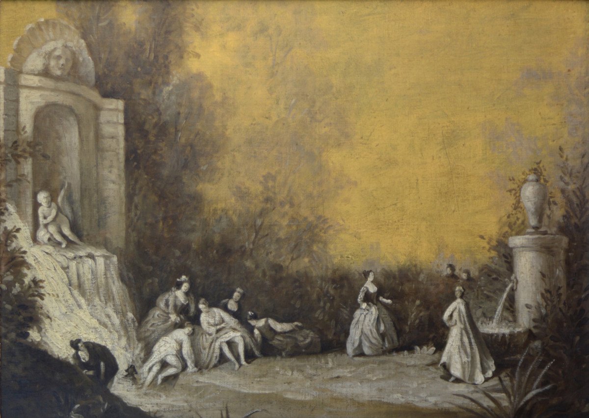 École Française XVIIIème siecle.   "Réunion dans le parc."-photo-2