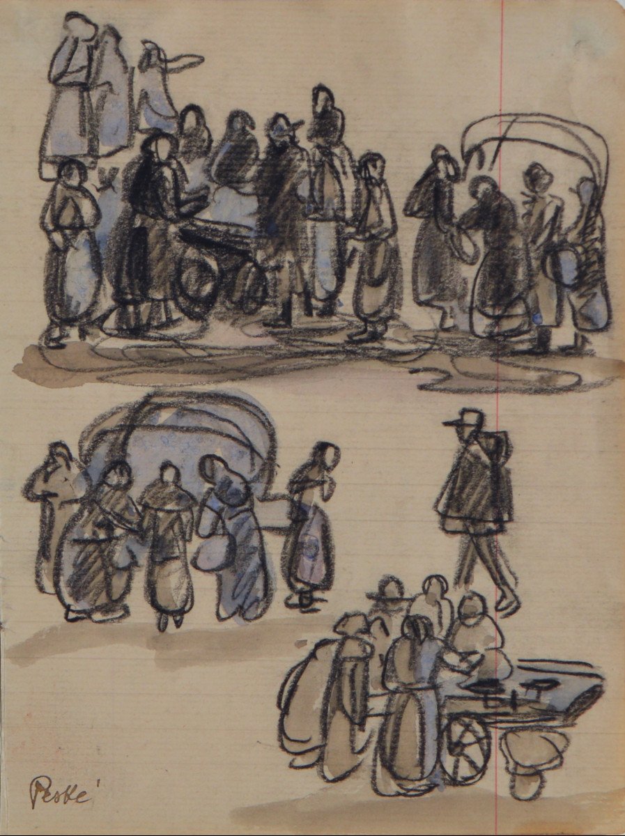 Jean Peské 1870-1947. "character Study In A Market."-photo-2