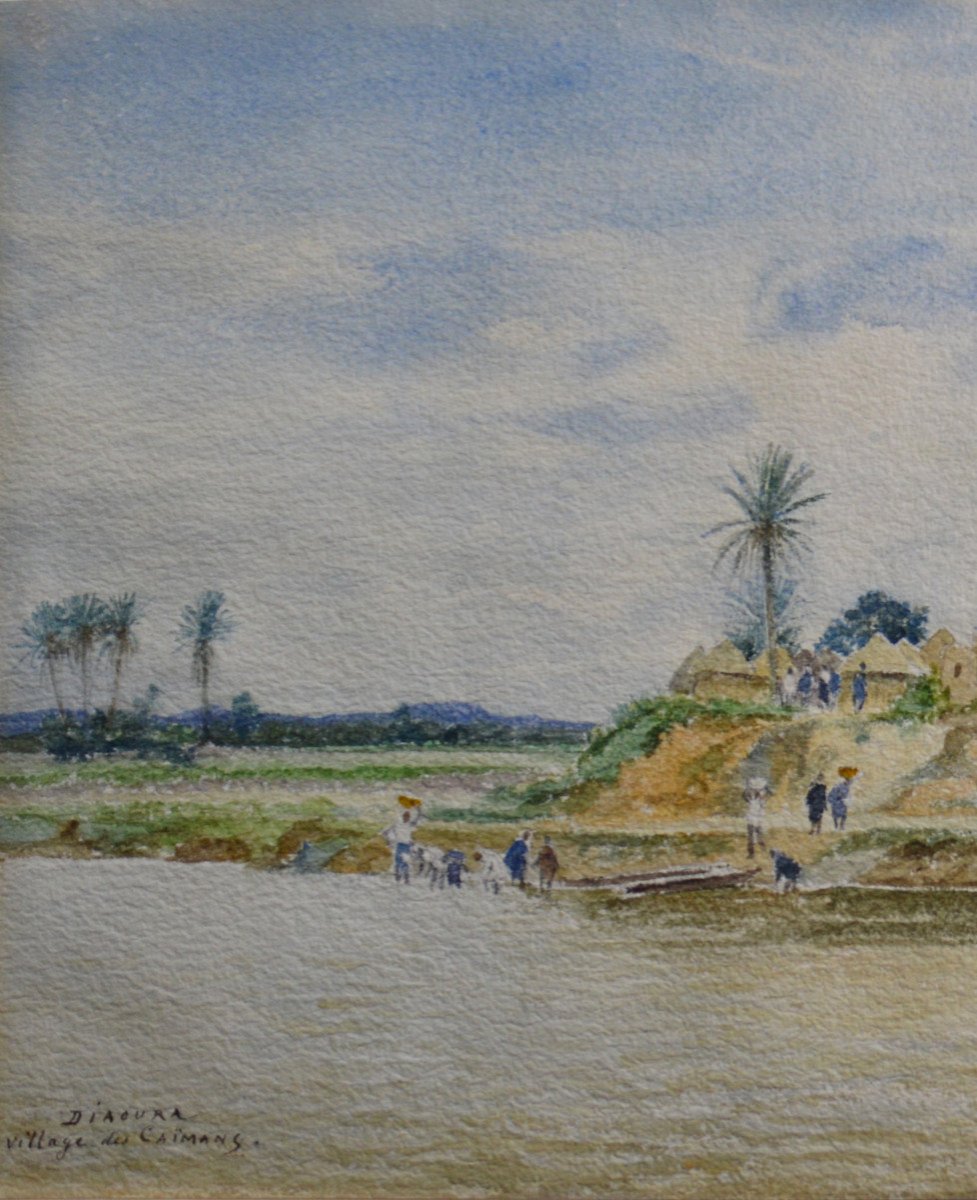 Gaston Roullet 1847-1925. "diaoura Senegal, Cayman Village."-photo-4