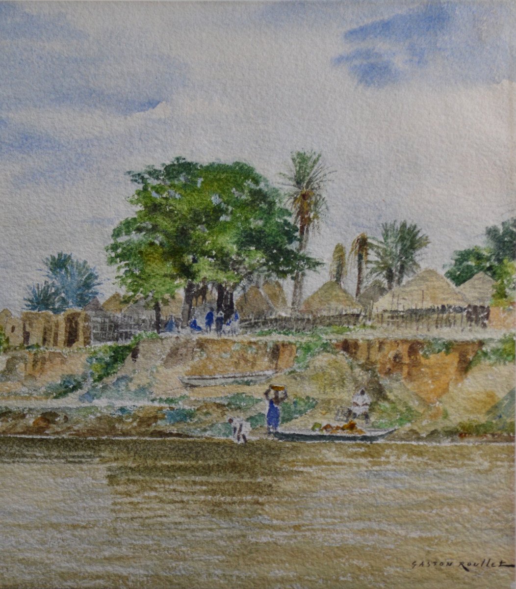 Gaston Roullet 1847-1925. "diaoura Senegal, Cayman Village."-photo-1