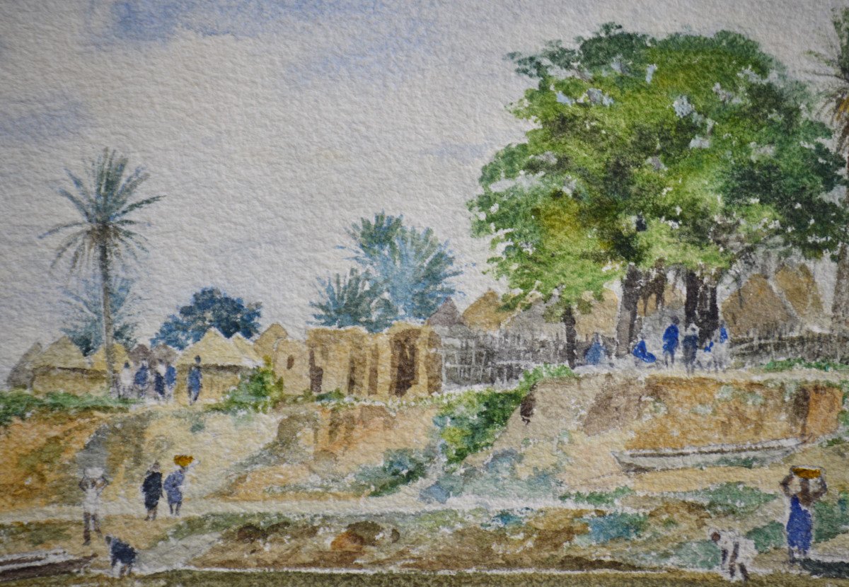 Gaston Roullet 1847-1925. "diaoura Senegal, Cayman Village."-photo-3