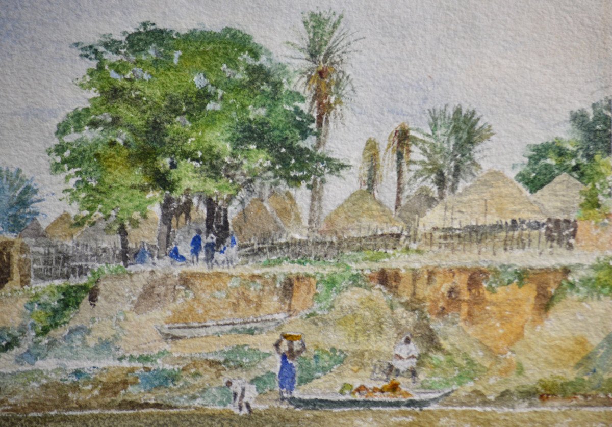 Gaston Roullet 1847-1925. "diaoura Senegal, Cayman Village."-photo-4