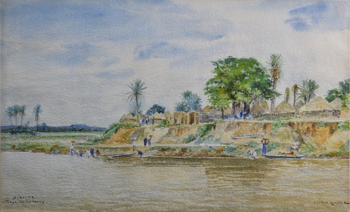 Gaston Roullet 1847-1925. "diaoura Senegal, Cayman Village."