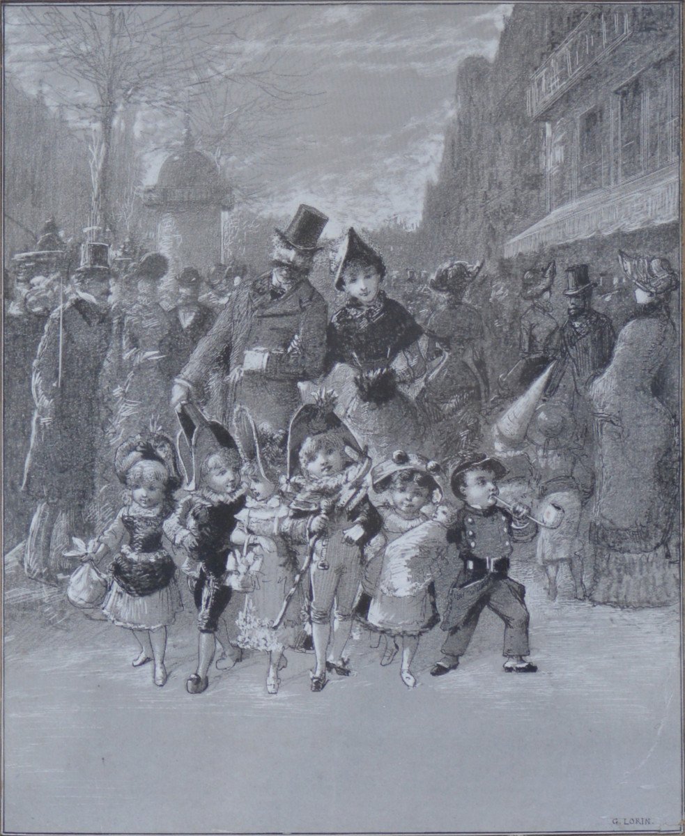 Georges Lorin 1849-1927. "Promenade en famille."-photo-2