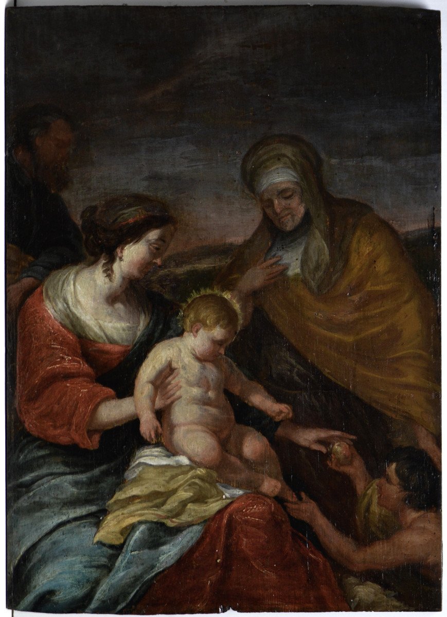 Northern School Circa 1700. "holy Family With Saint Elisabeth And Saint John The Baptist."