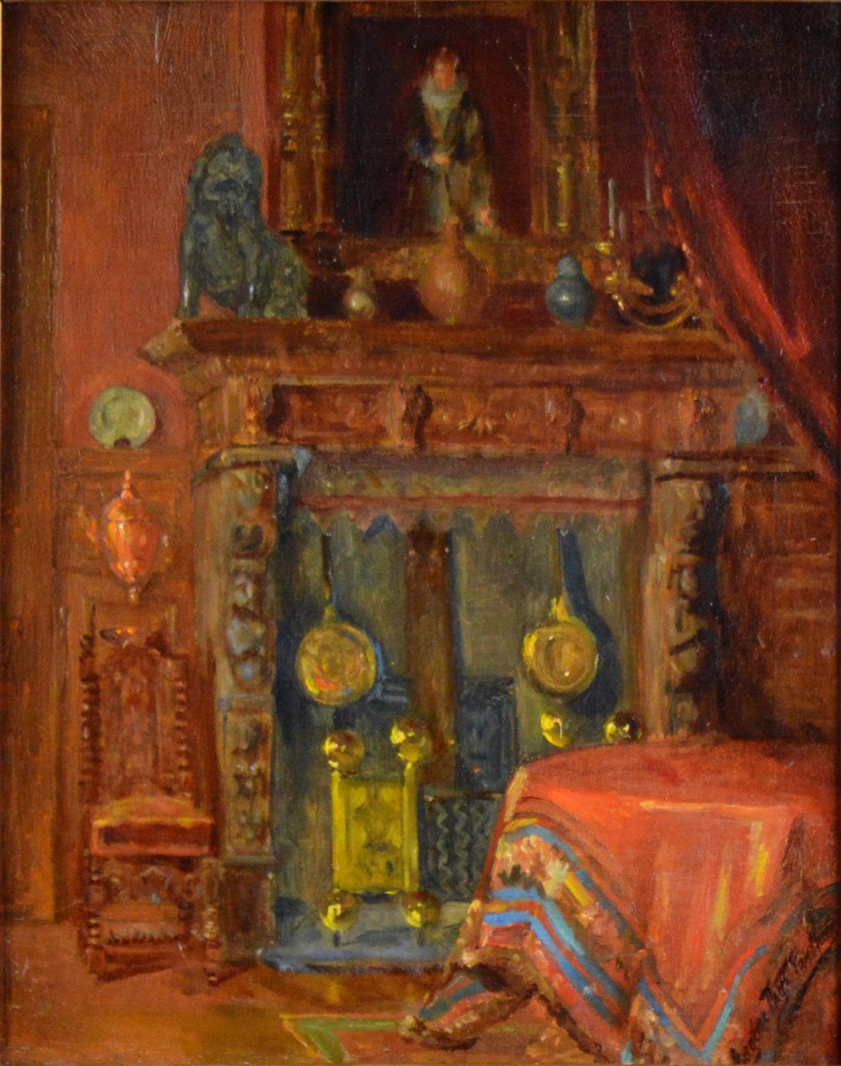 Eugènie Thys Van Ham XIXe / XXe.  "Vue d'un intérieur."-photo-3