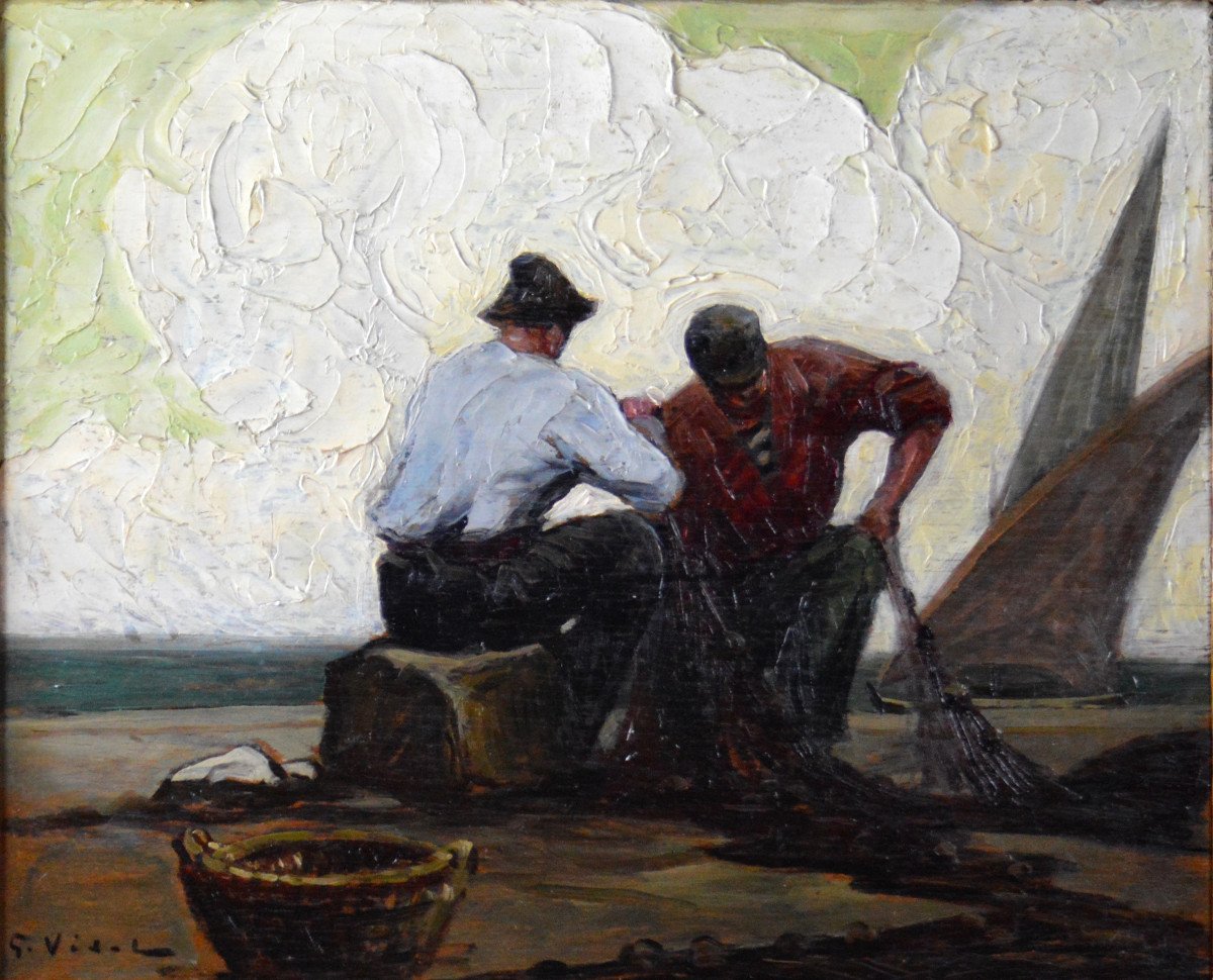 Gustave Vidal 1895-1966. “net Fisherman In St Tropez.”-photo-3