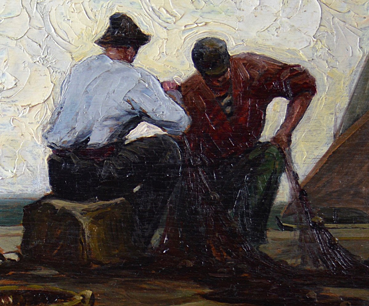 Gustave Vidal 1895-1966.  "Pêcheur au filet à ST Tropez."-photo-3