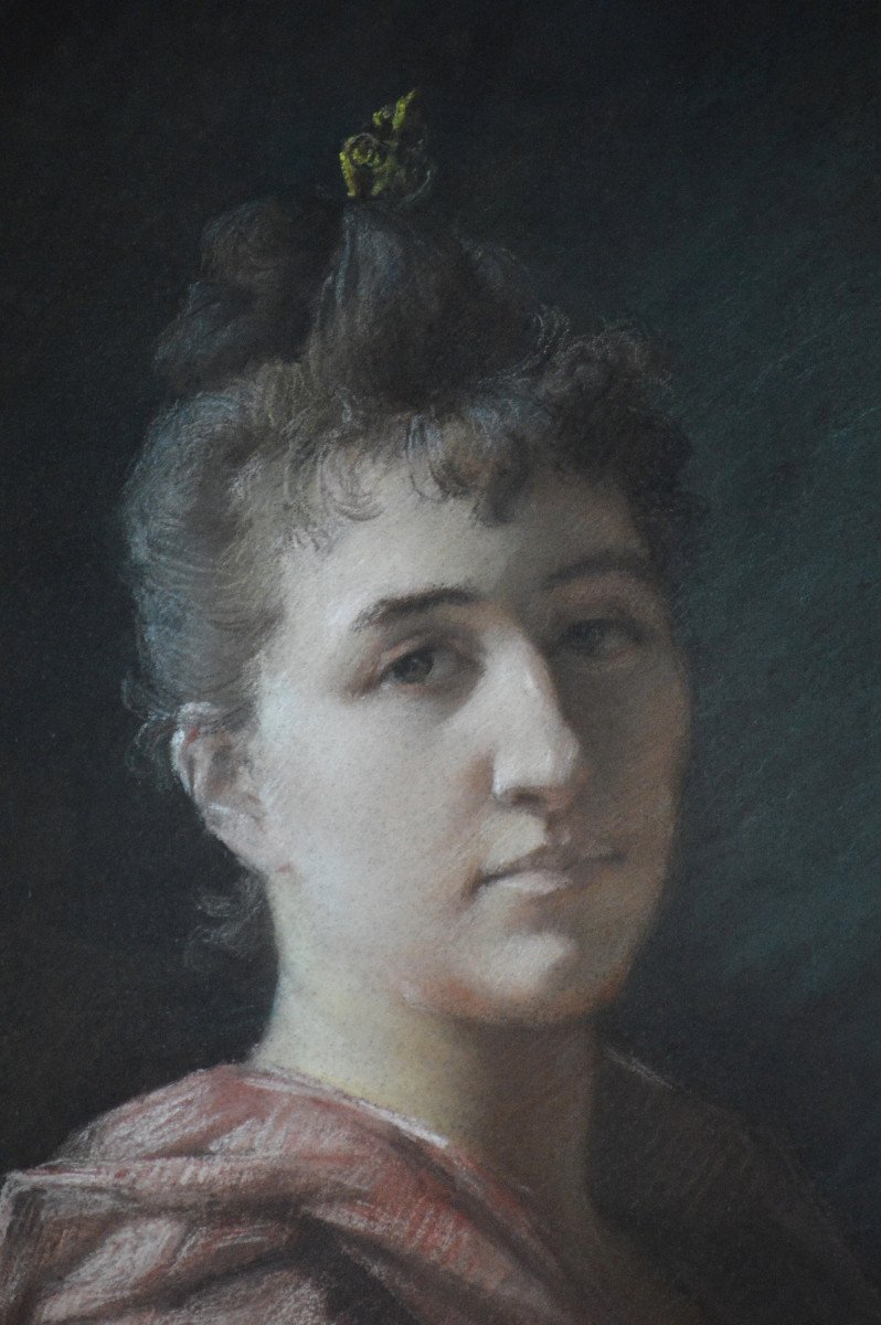 École française XIXème siècle. "Portrait de femme."-photo-1