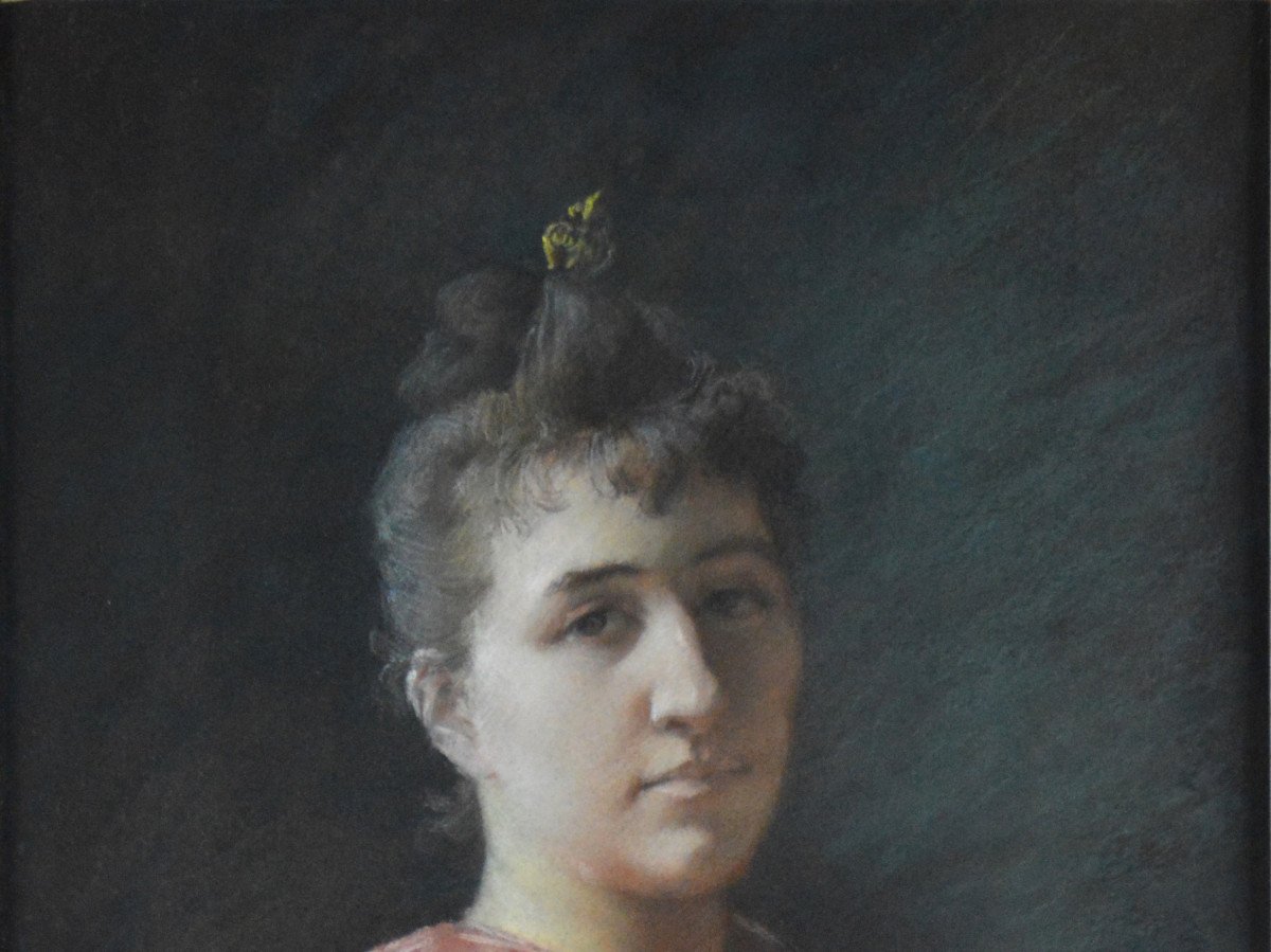École française XIXème siècle. "Portrait de femme."-photo-2