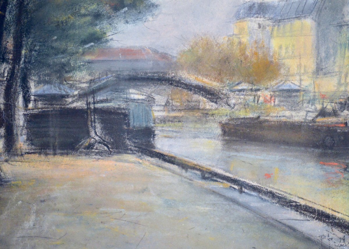 Pierre Jacques Pelletier 1869-1931. “the Saint Martin Canal In Paris.”-photo-2
