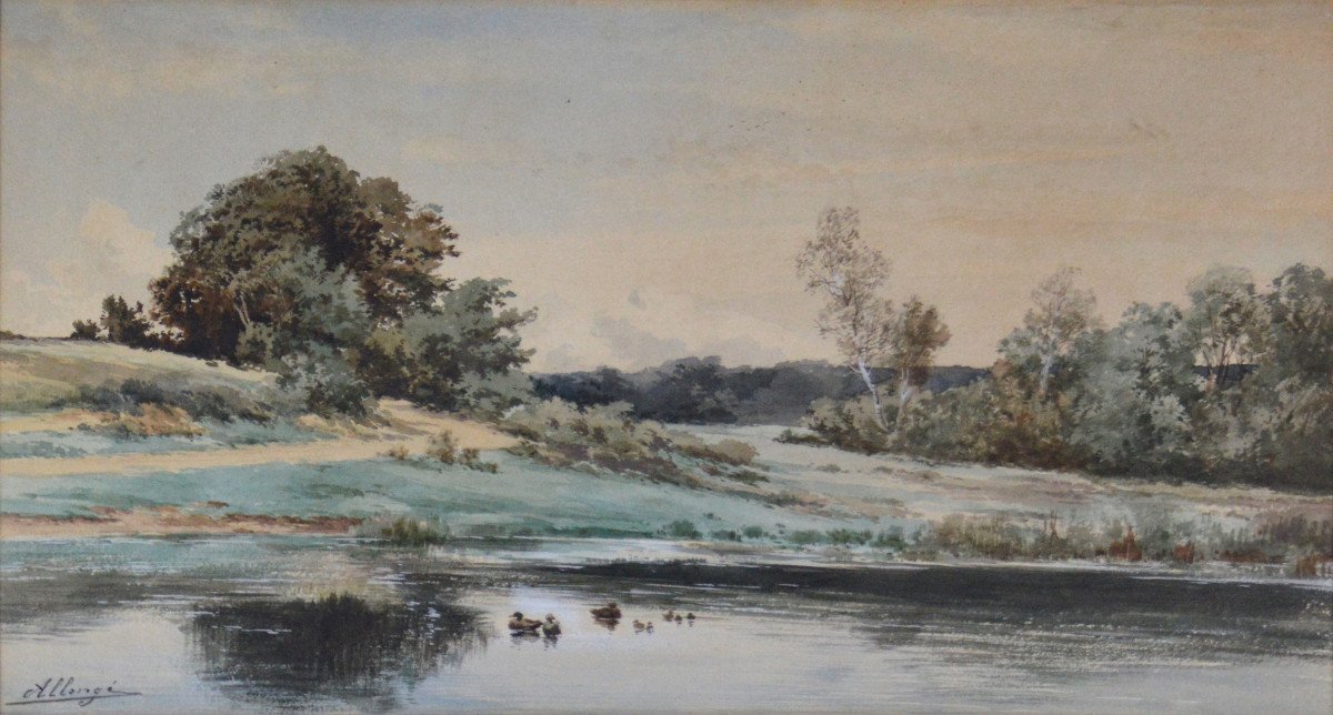 Auguste Allongé 1833-1898. "La mare aux canards."-photo-3