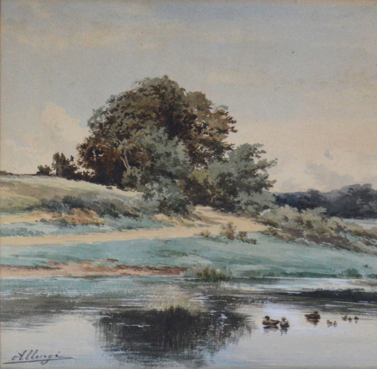 Auguste Allongé 1833-1898. "La mare aux canards."-photo-1
