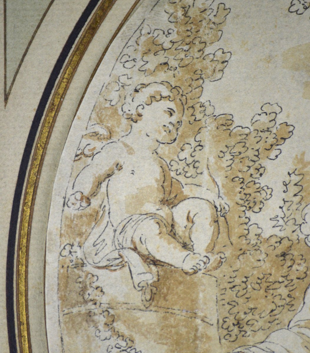 Philippe-Louis Parizeau 1740-1801. "Deux femmes avec un putti dans un paysage arboré."-photo-2