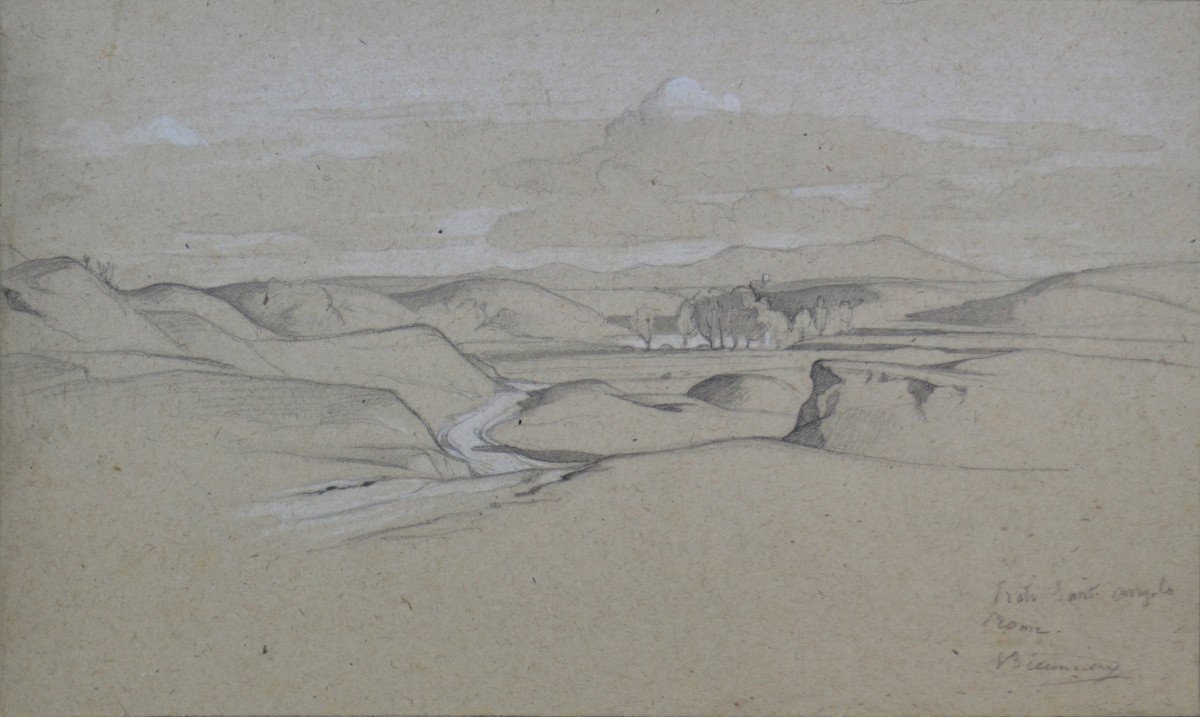 François Victor Biennourry 1823-1893. "Environ de la campagne romaine."-photo-3