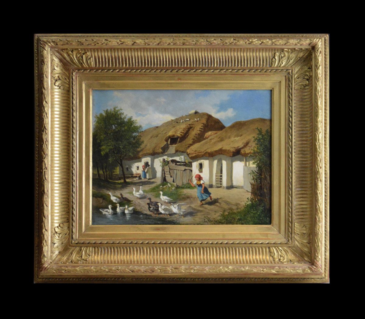 Leopold Munsch 1826-1888. Austrian School. "farmyard."