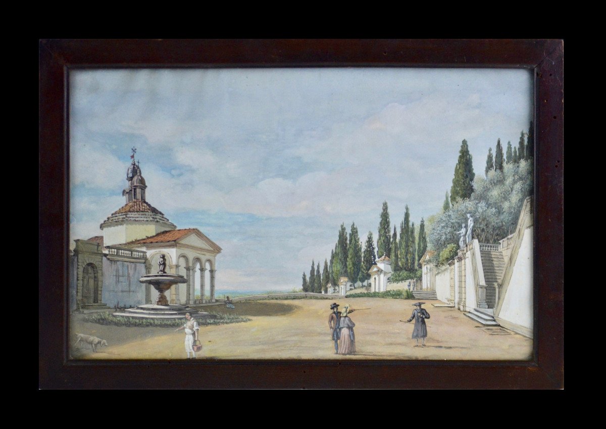 Italian School Early 19th Century. A Chapel In The Sacred Mountains Of Piedmont Or Lombardy.-photo-2