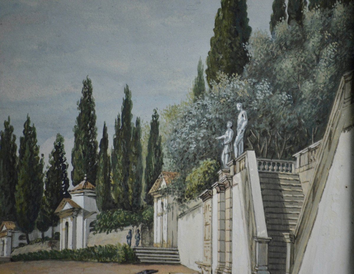 Italian School Early 19th Century. A Chapel In The Sacred Mountains Of Piedmont Or Lombardy.-photo-1