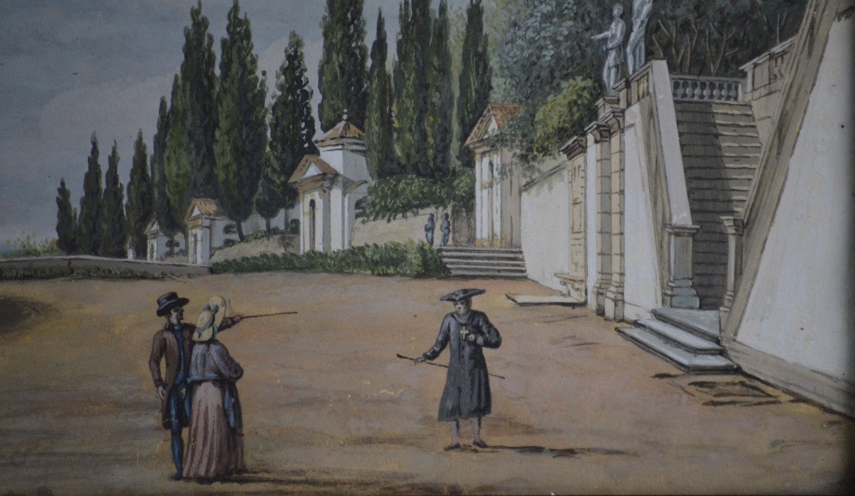 Italian School Early 19th Century. A Chapel In The Sacred Mountains Of Piedmont Or Lombardy.-photo-2