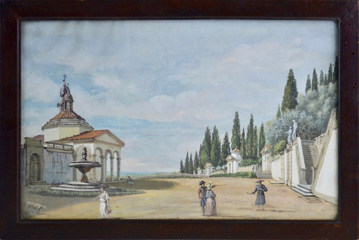 Italian School Early 19th Century. A Chapel In The Sacred Mountains Of Piedmont Or Lombardy.