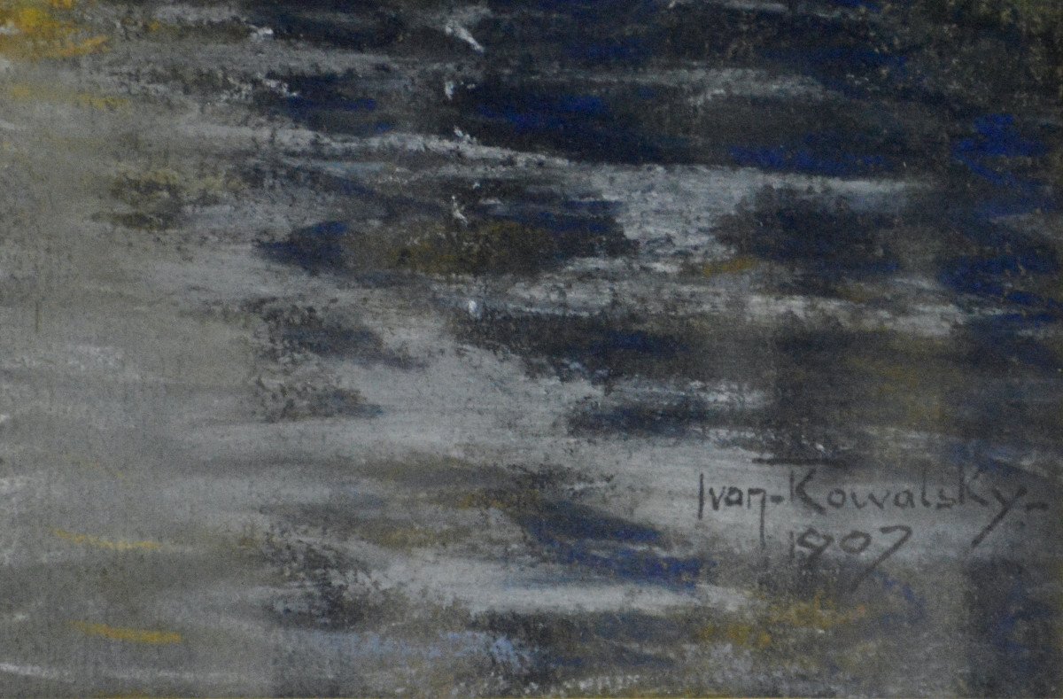 Ivan Kowalsky 1839-1937. École Russe. "Paysage au clair de Lune."-photo-4