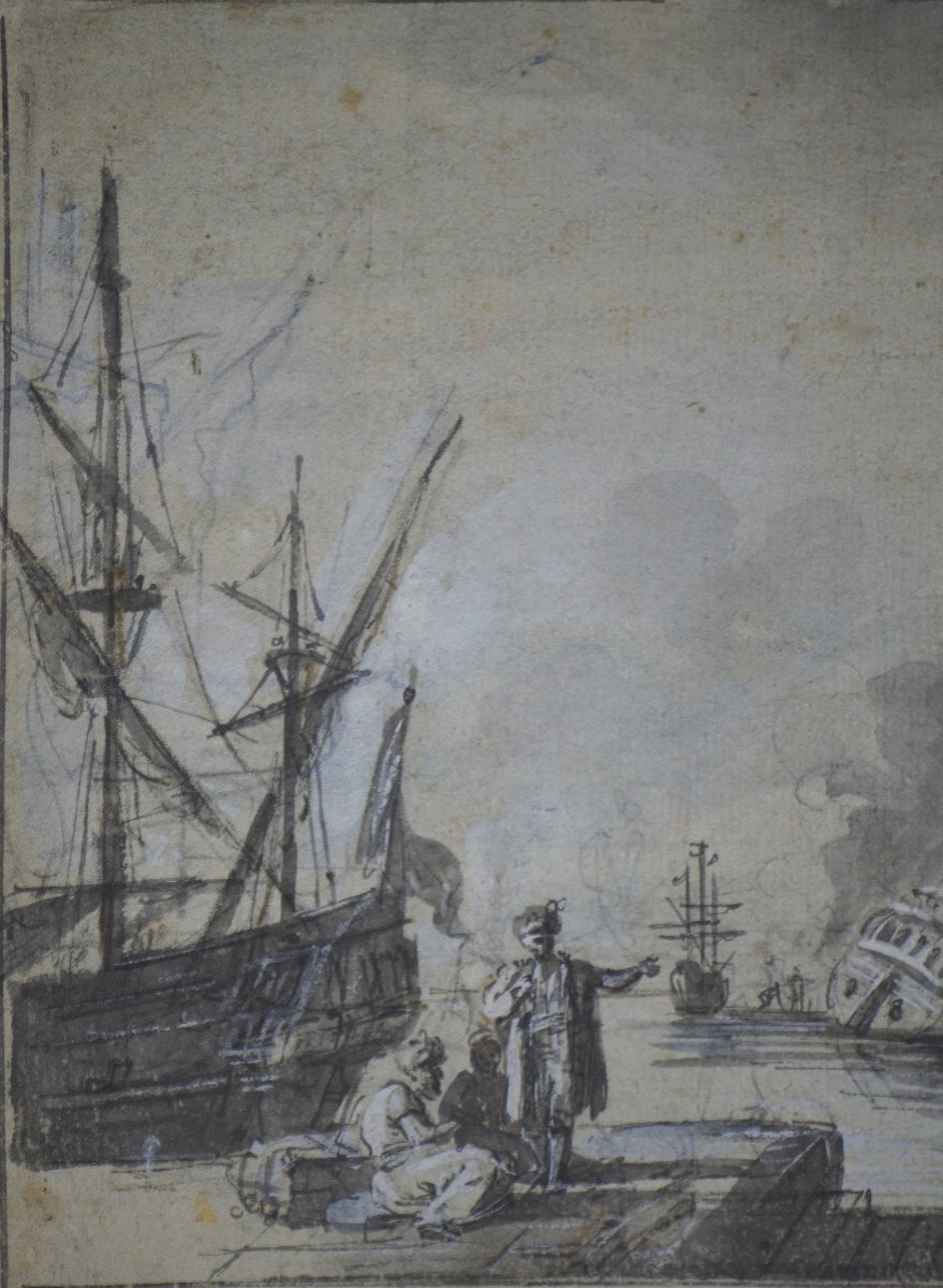 Jean-baptiste Lallemand 1716-1805. "view Of A Port."-photo-4