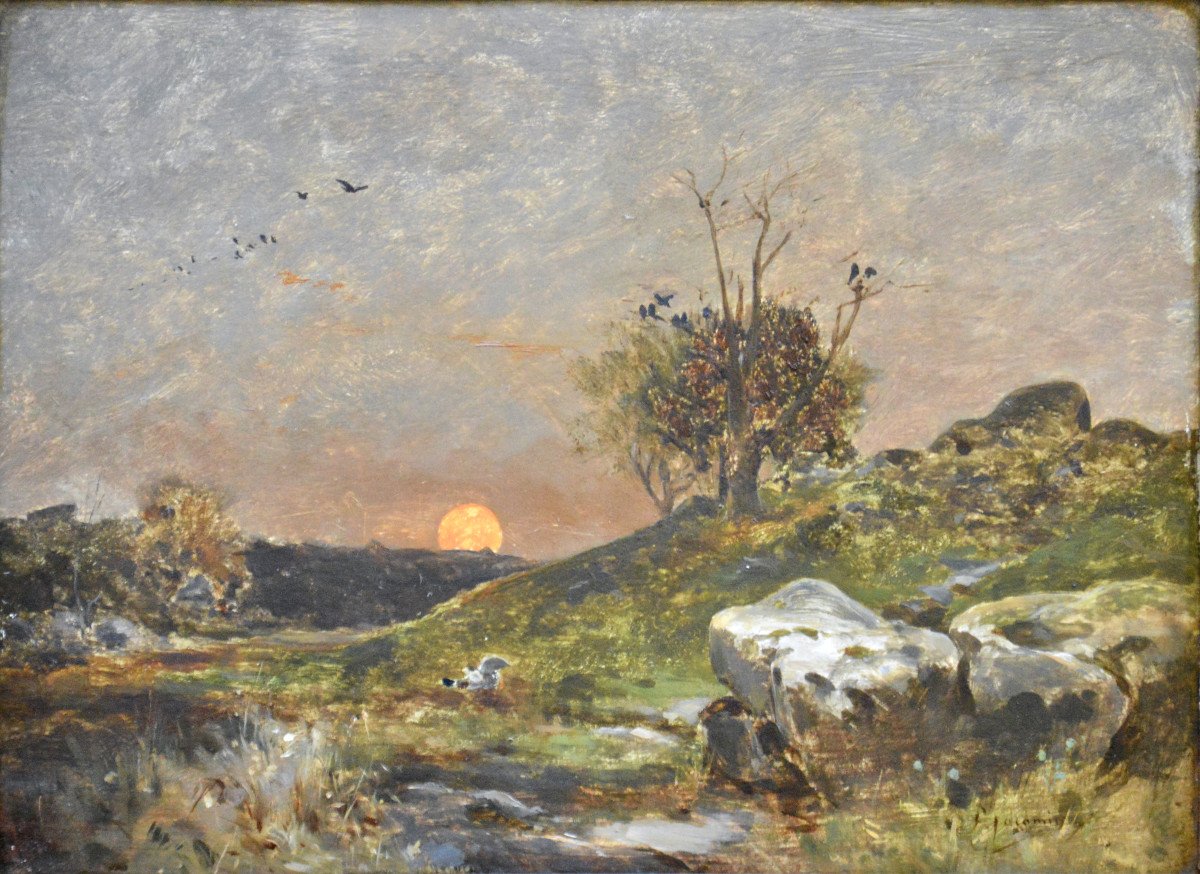 Marie-ferdinand Jacomin 1843/48-1902. "sunset, Fontainebleau."-photo-3