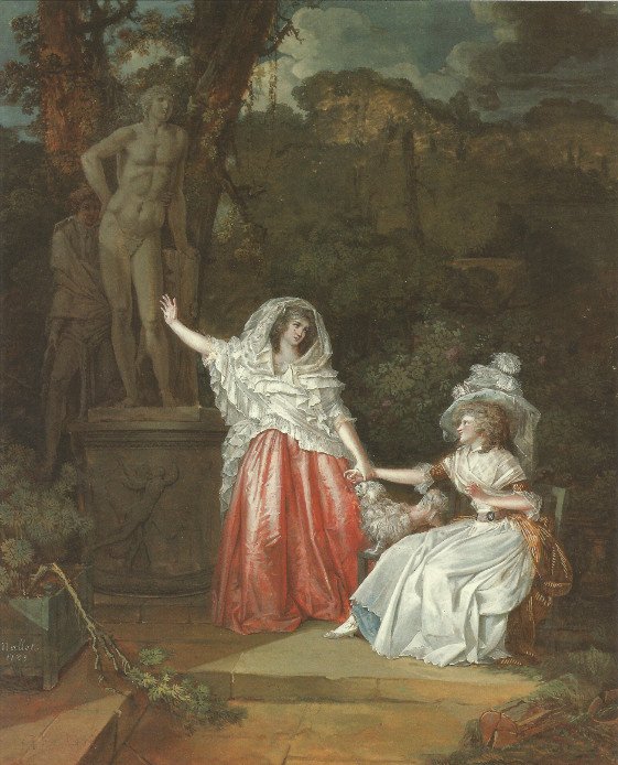 Jean-baptiste Mallet 1759-1835. "two Elegant Women In A Park . The Matchmaker."-photo-8