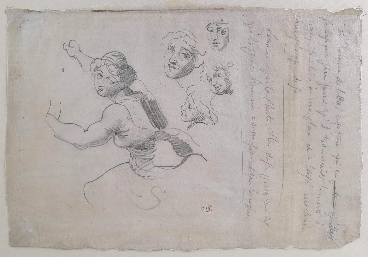 Eugène Delacroix 1798-1867. (attribué à)  " Feuille d'étude. "-photo-3