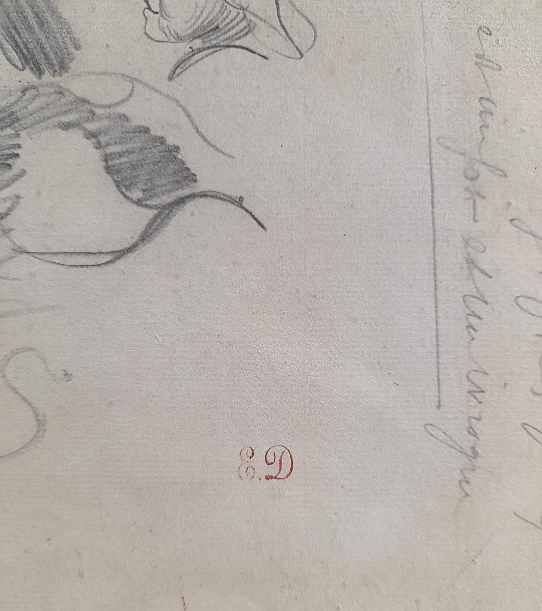 Eugène Delacroix 1798-1867. (attribué à)  " Feuille d'étude. "-photo-4