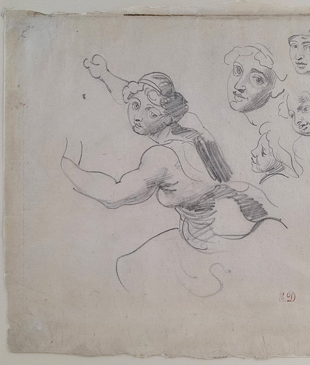 Eugène Delacroix 1798-1867. (attribué à)  " Feuille d'étude. "-photo-1