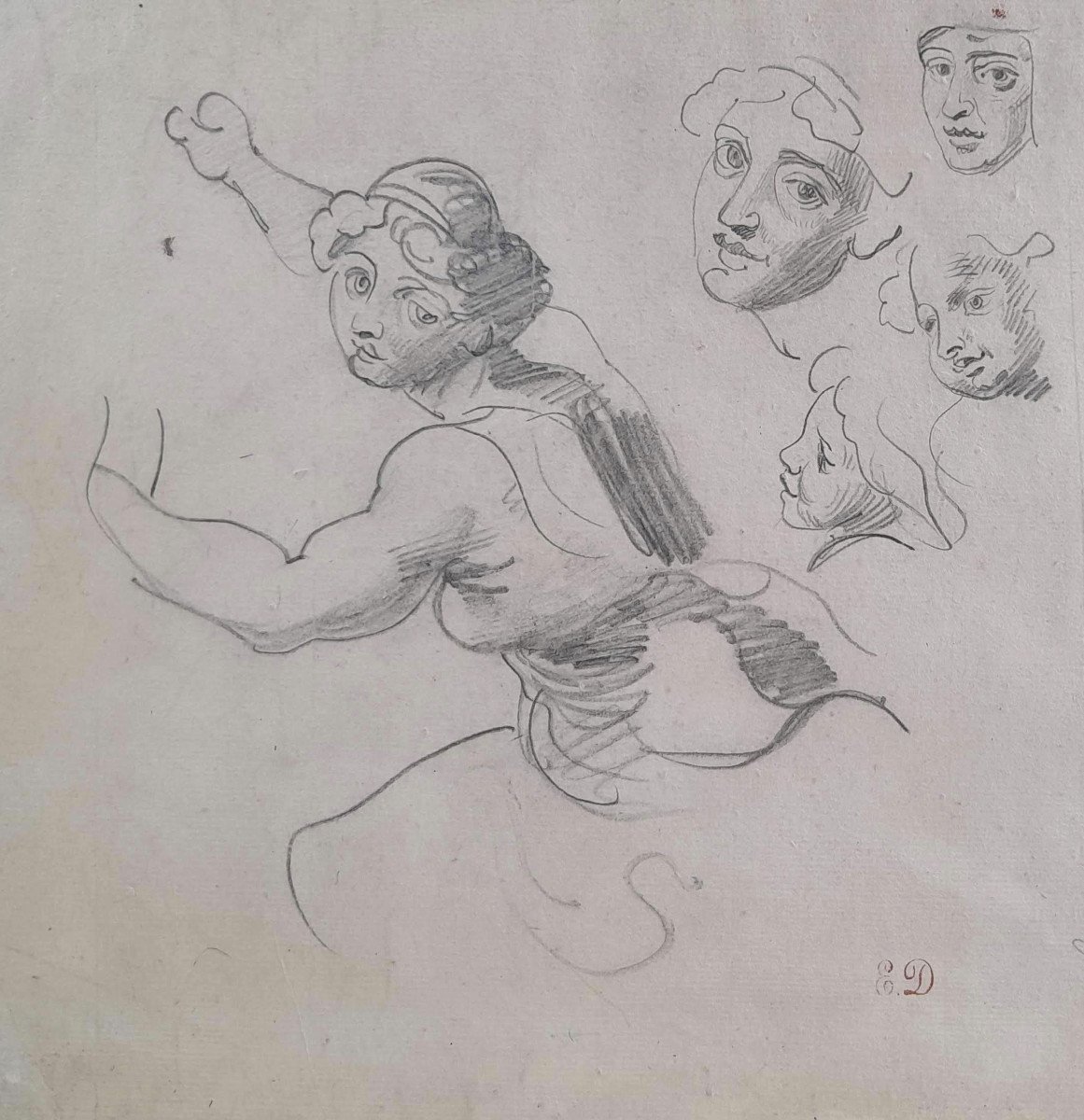 Eugène Delacroix 1798-1867. (attribué à)  " Feuille d'étude. "-photo-4
