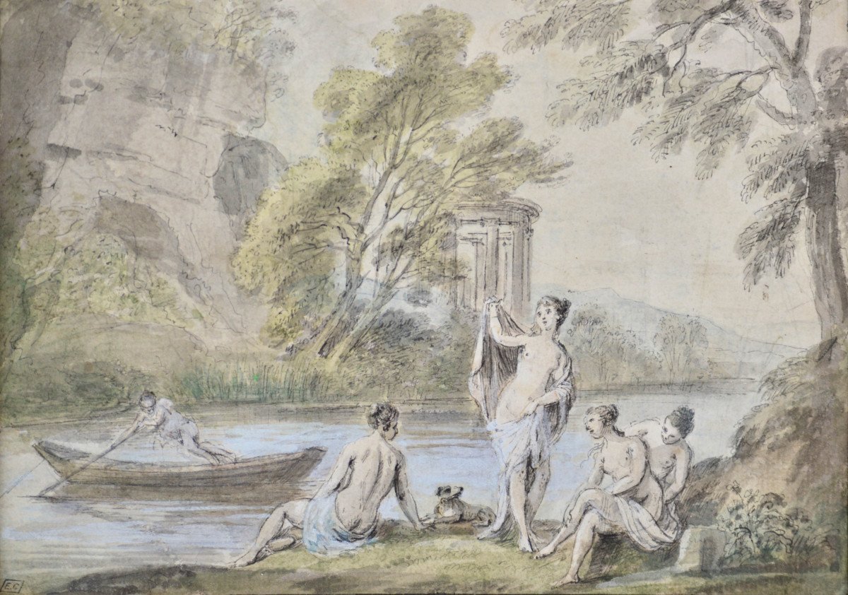 Jean-Baptiste Lallemand 1716-1803. "Baigneuses au bord d'une rivière."-photo-4