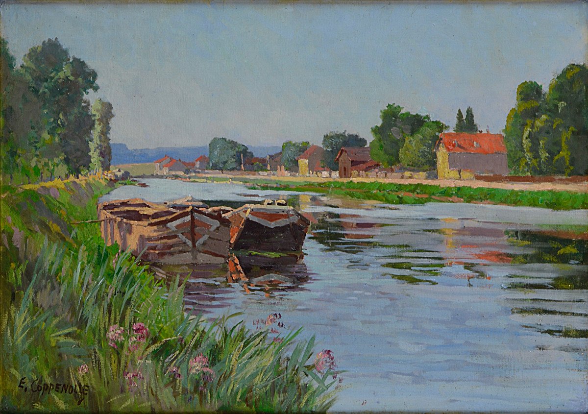 Edmond Van Coppenolle 1843/46-1915. "the Ourcq Canal."-photo-3