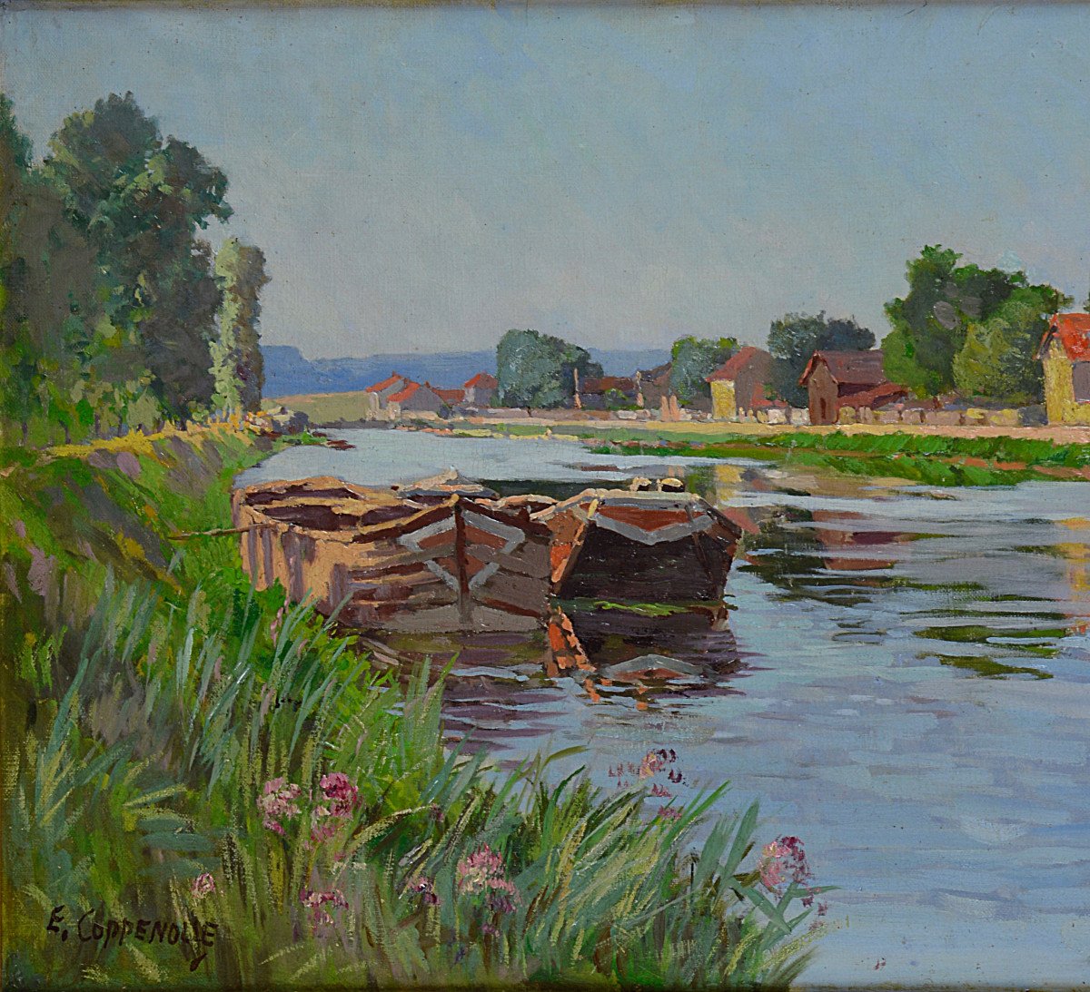 Edmond Van Coppenolle 1843/46-1915. "the Ourcq Canal."-photo-1
