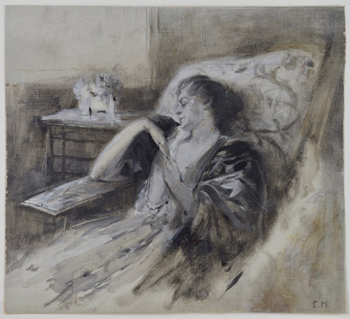 Serafino Macchiati 1860-1916. École Italienne.  " Femme endormie."-photo-3