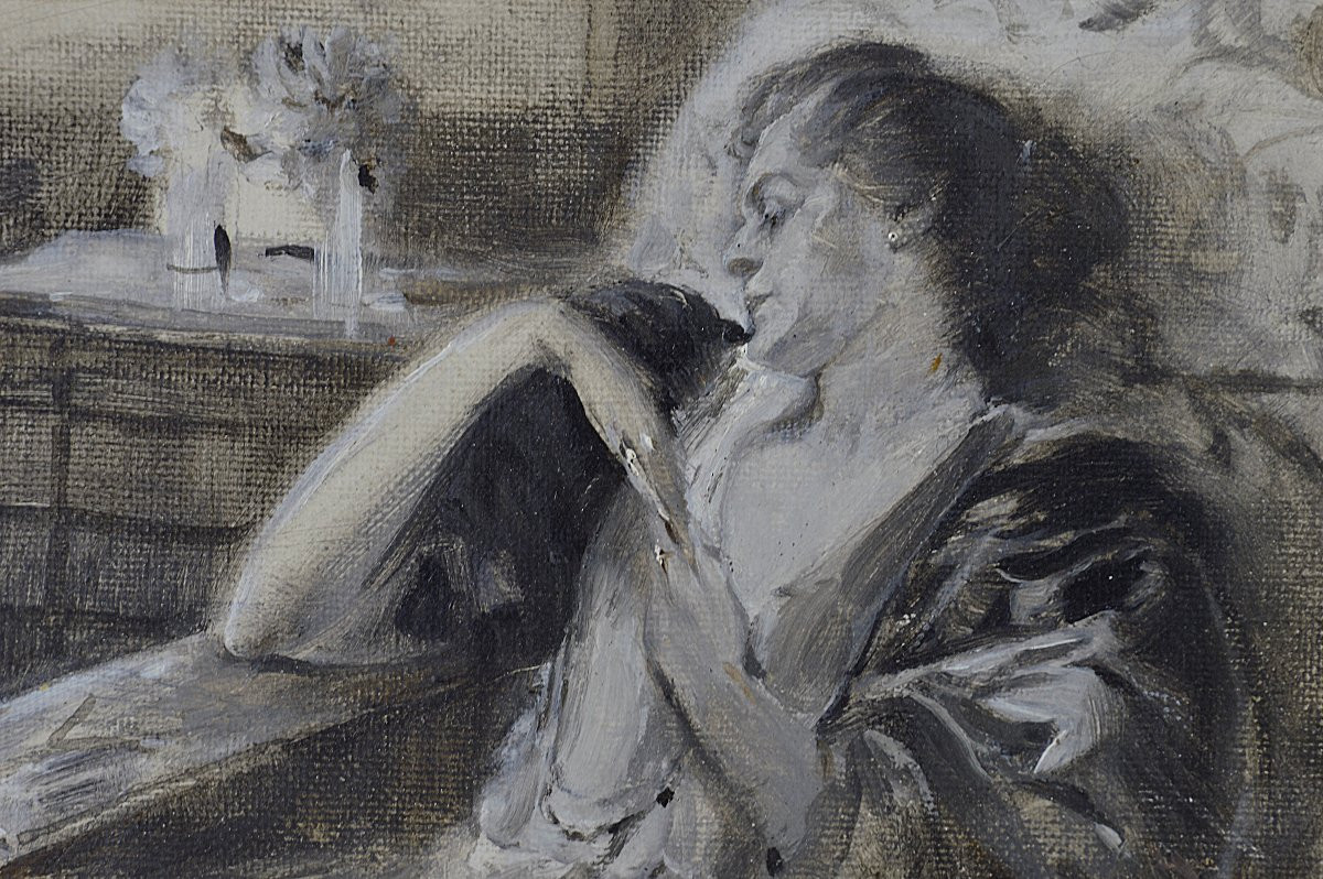 Serafino Macchiati 1860-1916. École Italienne.  " Femme endormie."-photo-1